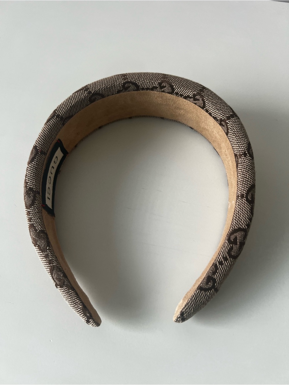 Gucci Brown Beige Monogram Padded Headband with Gold Accent - Picture 4 of 6